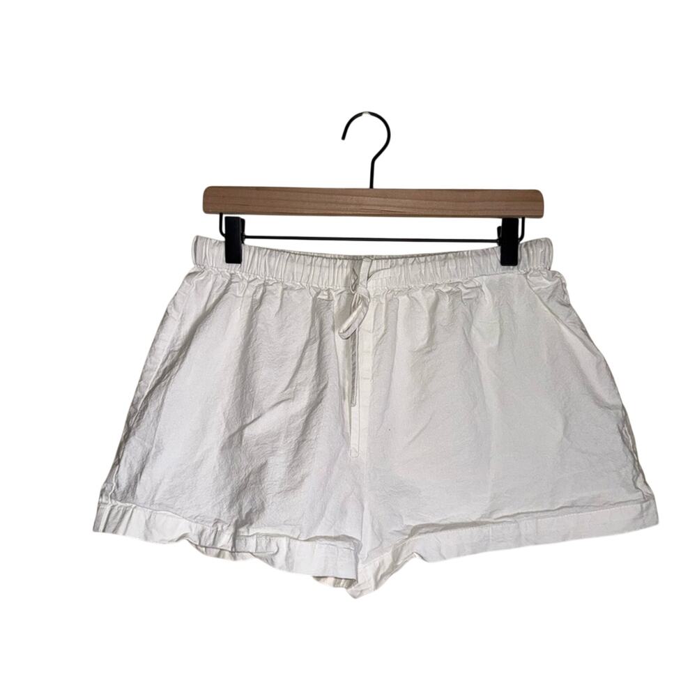 COMMENSE white linen drawstring coastal grandma lightweight vacation shorts L